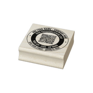 QR Code Name Returh Address Round Rubber Stamp