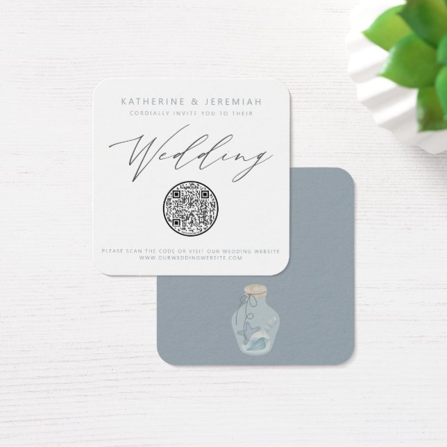 QR Code Nautical Beach Seashell Wedding Invitation (Desk)