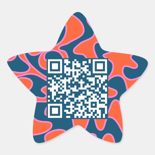 QR Code Navy Blue Orange Bright Modern Cool Star Sticker (Front)