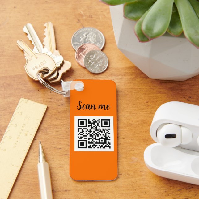 QR Code Neon Orange Elegant Business Company Key Ring (Desk)