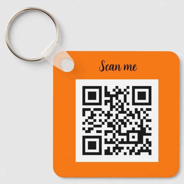 QR Code Neon Orange Elegant Business Key Ring (Front)