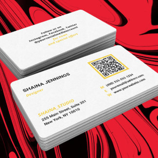 QR Code Networking Modern Black Yellow White Business Card