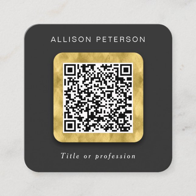 QR code networking simple modern gold Square Squar Business Card (Front)