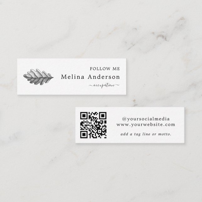 QR Code Oak Leaf Social Media Mini Business Card (Front/Back)