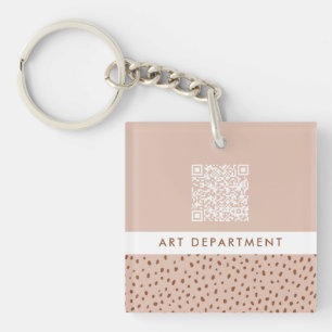QR CODE office department beige & brown boho dots Key Ring