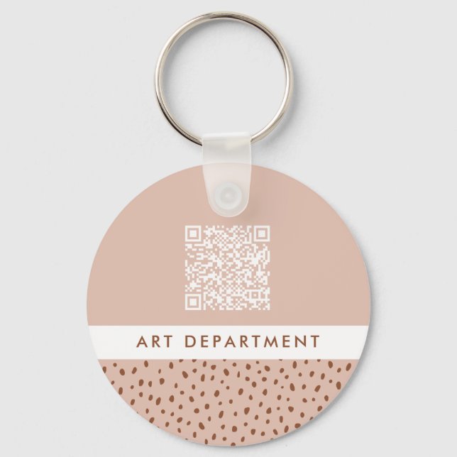 QR CODE office department beige & brown boho dots Key Ring (Front)