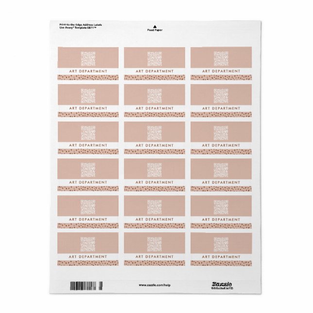 QR CODE office department beige & brown boho dots Label (Full Sheet)
