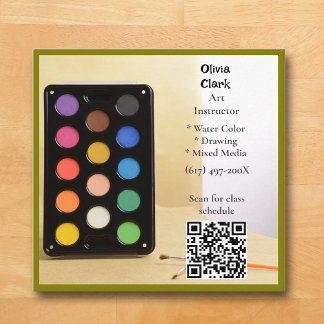 QR Code Olive Green Artist Educator Art teacher Square Business Card