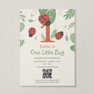 QR Code One Little Bug Ladybug First Birthday Invitation