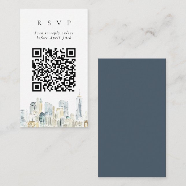 QR Code Online New York City Skyline Website RSVP Enclosure Card (Front/Back)
