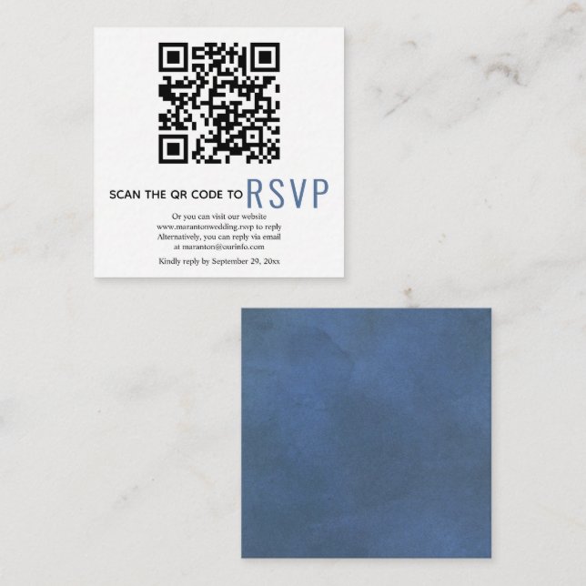 QR code online RSVP blue wedding Enclosure Card (Front/Back)