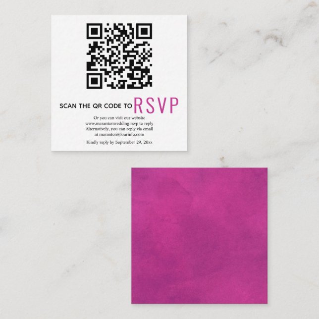 QR code online RSVP fuchsia pink wedding Enclosure Card (Front/Back)