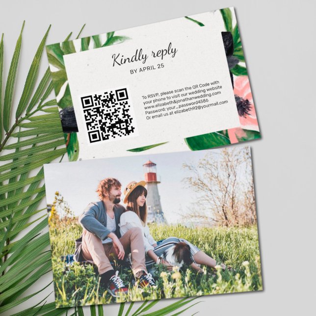 QR Code online RSVP photo floral tropical wedding (Creator Uploaded)