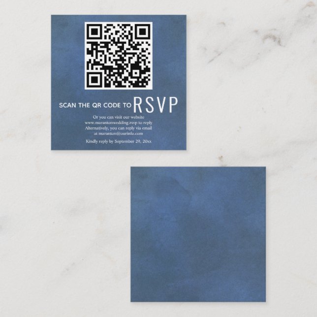 QR code online RSVP stained blue wedding  Enclosure Card (Front/Back)