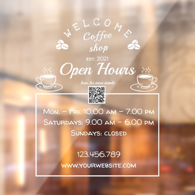 QR code open hours coffee shop sign- window clings (Sheet 2)