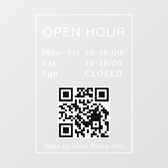 QR Code Open Hours White Texts door sign (Sheet)