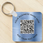 QR Code or Logo Promotional Blue Key Ring<br><div class="desc">Simple elegant promotional keychain for your business or organisation with a blue faux brushed metallic background. Add your QR code or logo and two lines of customised text,  such as your company name,  slogan,  thank you,  or leave blank.</div>