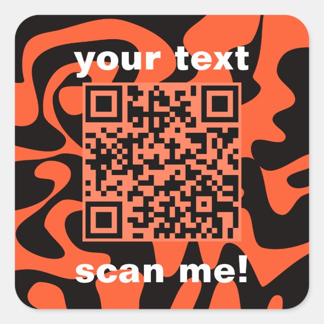 QR Code Orange And Black Bright Modern Square Square Sticker (Front)