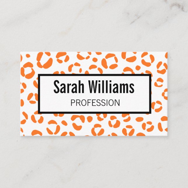 QR Code Orange Leopard Print Business Card (Front)