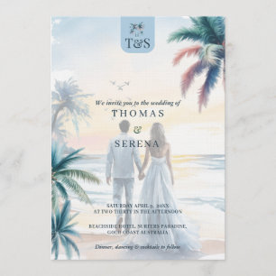 QR Code Palm Tree Beach Wedding Destination Invitation