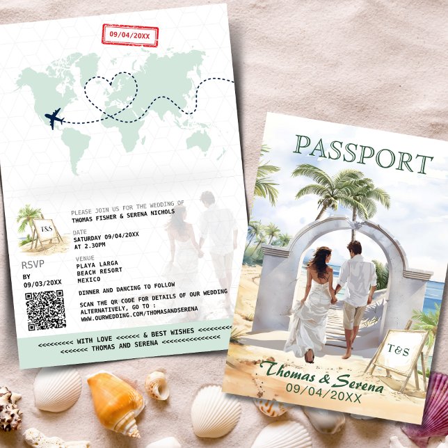QR Code Passport Mexico Beach Wedding Destination Invitation (Creator Uploaded)