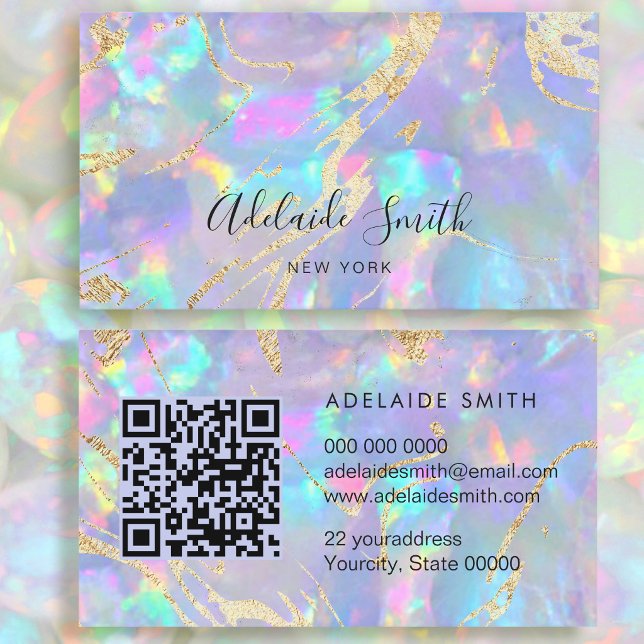 QR code pastel blue opal stone texture Business Card (Creator Uploaded)