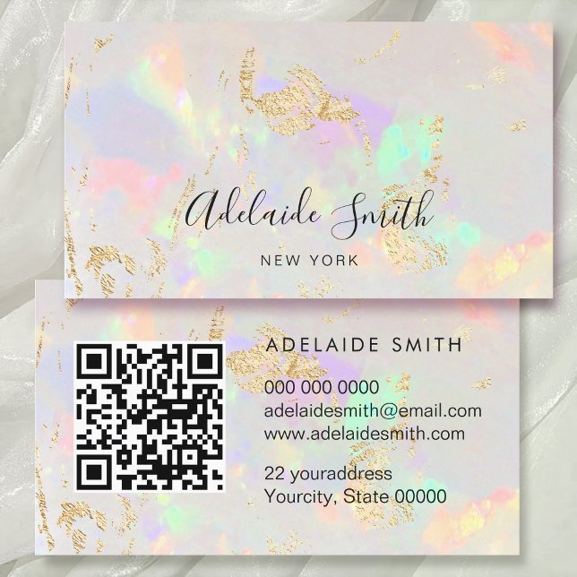 QR code pastel colours opal stone texture Business Card (Creator Uploaded)