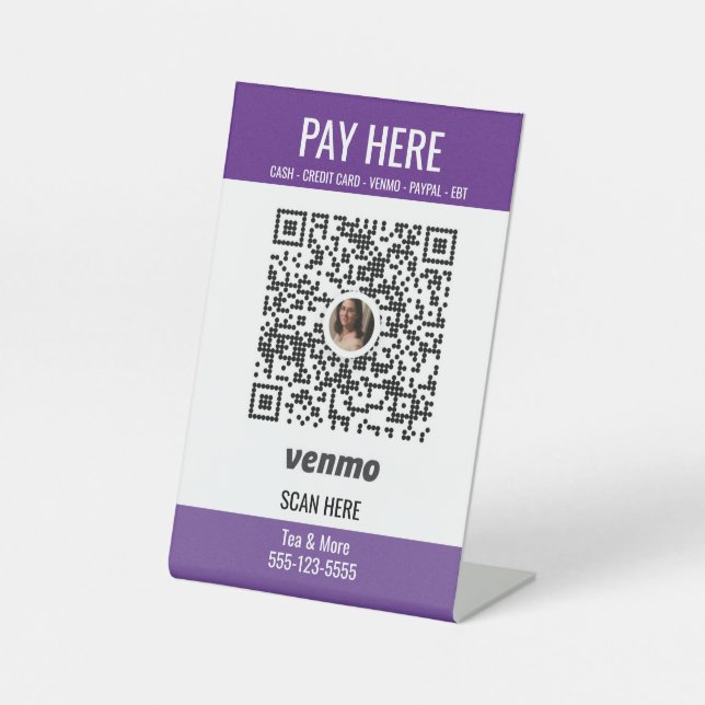 QR Code Pay Here Craft Show Booth Display Pedestal Sign (Front)