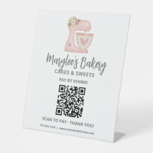 QR Code Pay Here Pink Mixer Bakery Pedestal Sign