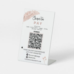 *~* QR code PAY Tabletop Table Tent  Pedestal Sign