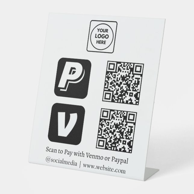 QR Code Pay | Venmo PayPal Scan-to-Pay Logo Pedestal Sign (Front)