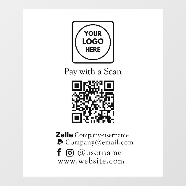 QR Code Pay | Zelle Paypal Business Payment  (Sheet)