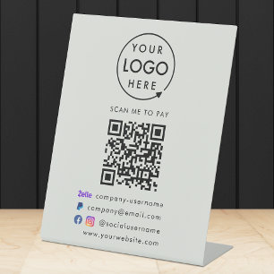 QR Code Pay Zelle Paypal Payment Business Grey Pedestal Sign