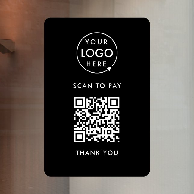 QR Code Payment | Black Logo Contactless (Interactive "scan to pay” QR code cash wrap window cling for electronic payment transactions.)