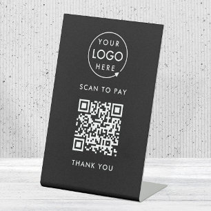 QR Code Payment   Black Logo Contactless Pedestal Sign