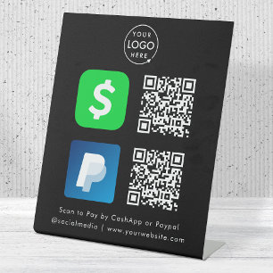 QR Code Payment CashApp Paypal Scan to Pay Black Pedestal Sign