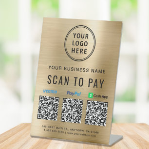 QR Code Payment Logo Gold Pedestal Sign