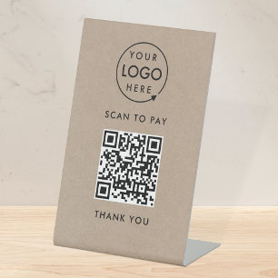 QR Code Payment   Rustic Kraft Logo Scan to Pay Pedestal Sign