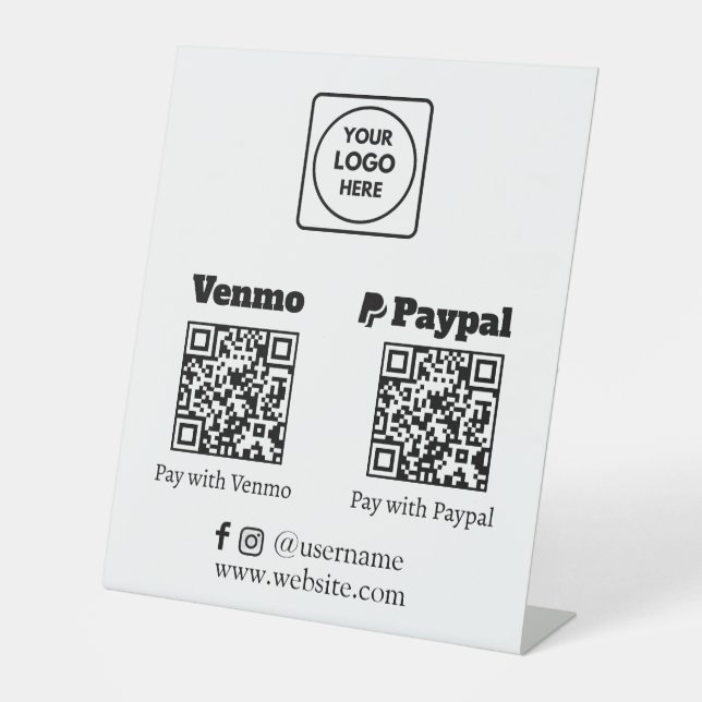 QR Code Payment | Venmo PayPal Custom Logo Scan Pedestal Sign (Front)