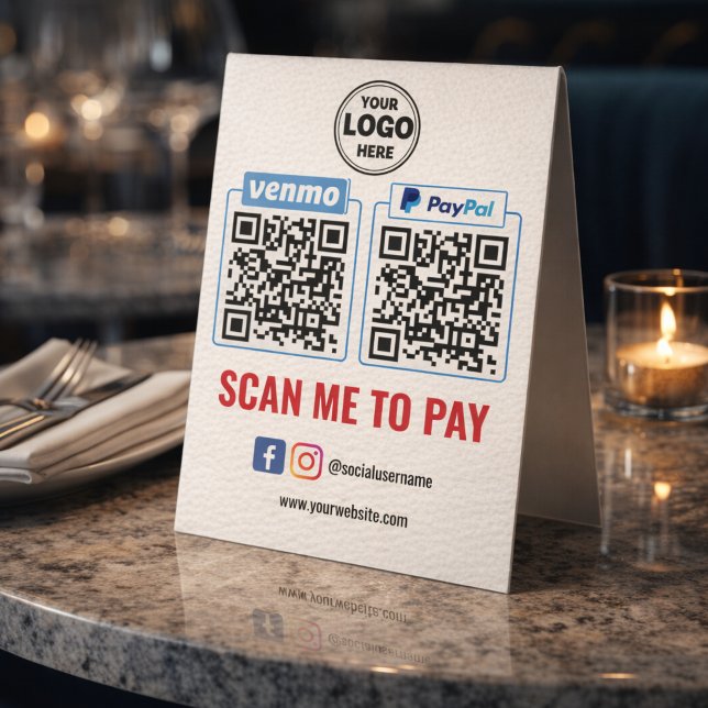 QR Code Payment | Venmo Paypal Scan to Pay  (QR Code Payment | Venmo Paypal Scan to Pay Table Tent)