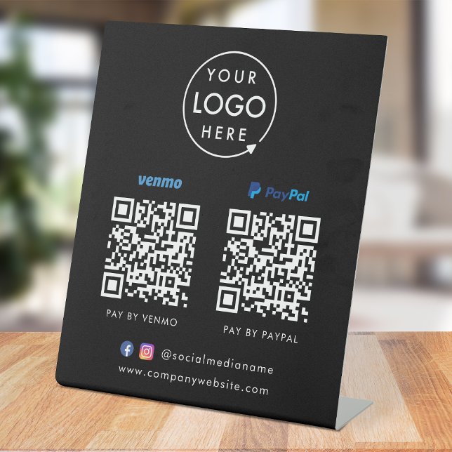 QR Code Payment | Venmo Paypal Scan to Pay Black Pedestal Sign (Creator Uploaded)