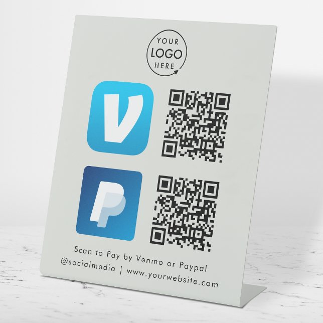 QR Code Payment | Venmo & Paypal Scan to Pay Grey Pedestal Sign (Versatile digital payment tabletop signs for sales, retail stores, salons, pop-ups, events & more!)