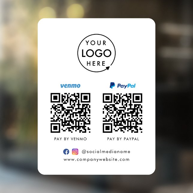 QR Code Payment | Venmo Paypal Scan to Pay Logo (Versatile digital payment window cling for sales, retail stores, salons, pop-ups, events & more!)