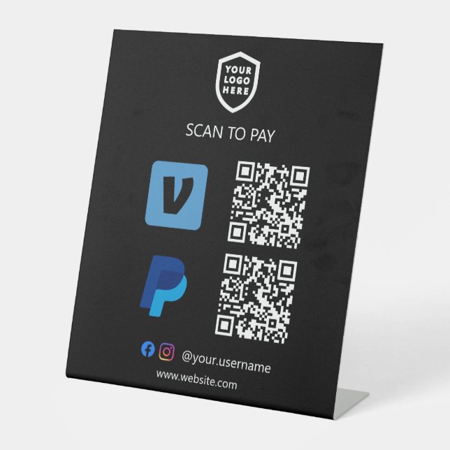 QR Code Payment | venmo & Paypal Scan to Pay Pedes Pedestal Sign (Front)