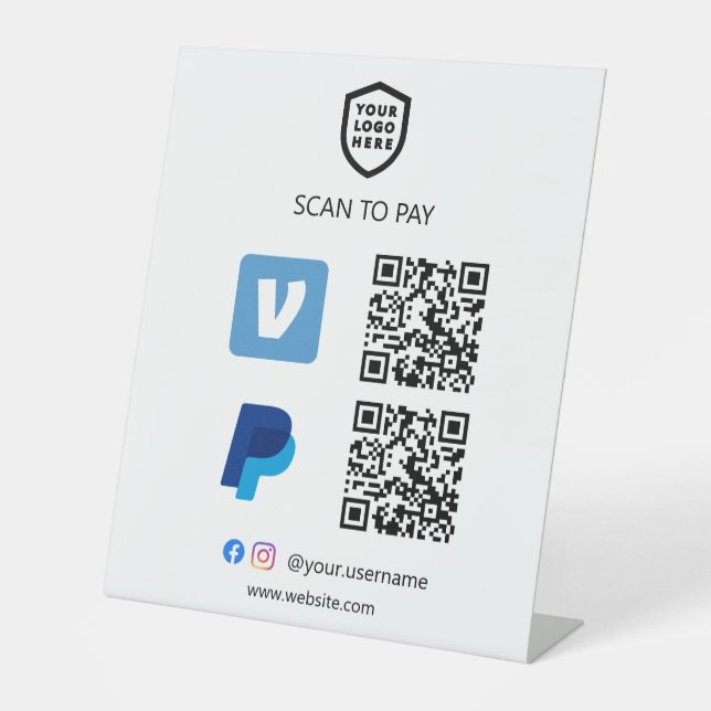 QR Code Payment | venmo & Paypal Scan to Pay Pedestal Sign (Front)