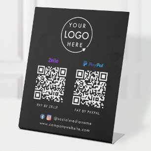 QR Code Payment   Zelle Paypal Scan to Pay Black Pedestal Sign