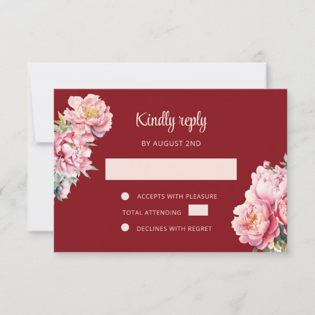 QR Code Peony Red RSVP Chinese Wedding Card (Front)