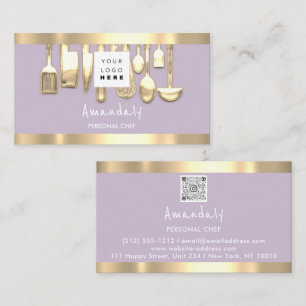 QR Code Personal Chef Cooking Restaurant Lavender Business Card