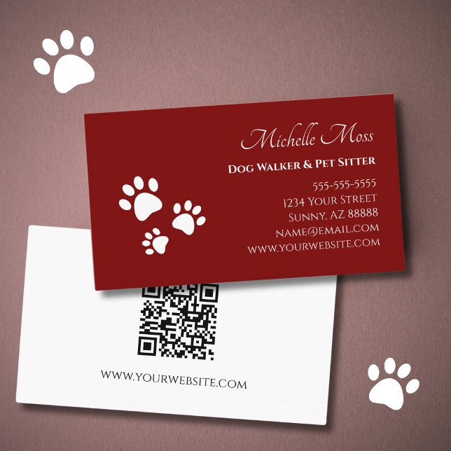 QR code Pet Sitter Paw Prints Dog Walker Business Card (Creator Uploaded)