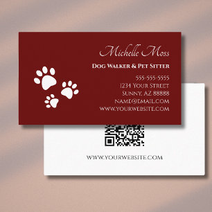 QR code Pet Sitter Paw Prints Simple Red Business Card